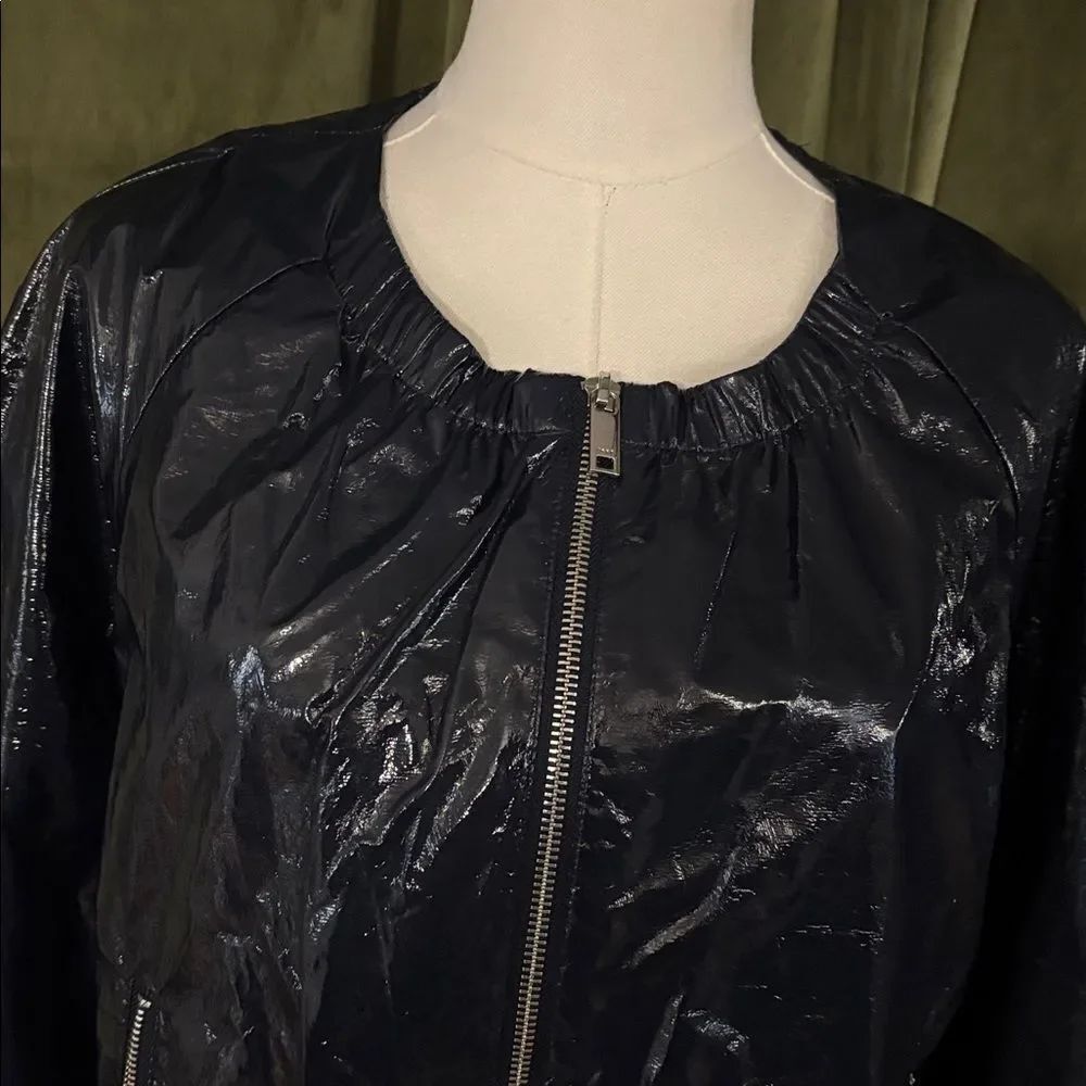 DKNY Shiny faux patent leather lightweight Navy Bomber Jacket, S - Picture 5 of 11